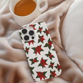 クリスマスの赤い花の植物画 iPhone 16ケース