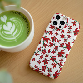 クリスマスの赤い花の植物画 iPhone 16ケース