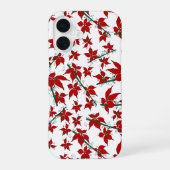 クリスマスの赤い花の植物画 iPhone 16ケース (裏面)