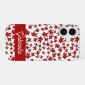 クリスマスの赤い花の植物画 iPhone 16ケース (裏面横)