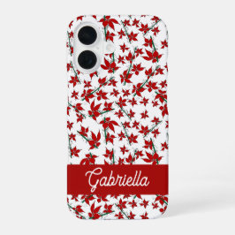 クリスマスの赤い花の植物画 iPhone 16ケース