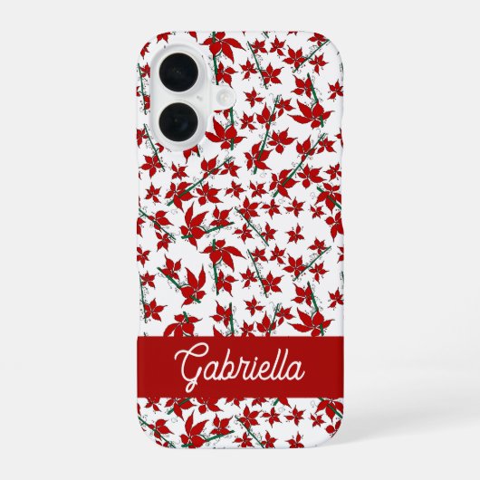 クリスマスの赤い花の植物画 iPhone 16ケース (裏面)