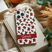 クリスマスの赤い花の植物画 iPhone 16ケース
