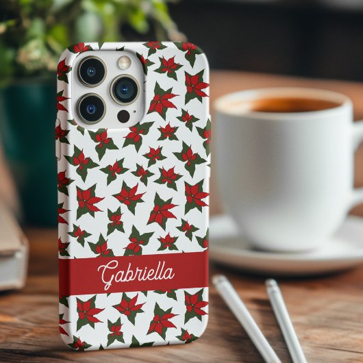 クリスマスの赤い花の植物画 iPhone 16ケース