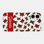 クリスマスの赤い花の植物画 iPhone 16ケース (裏面横)