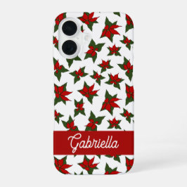 クリスマスの赤い花の植物画 iPhone 16ケース