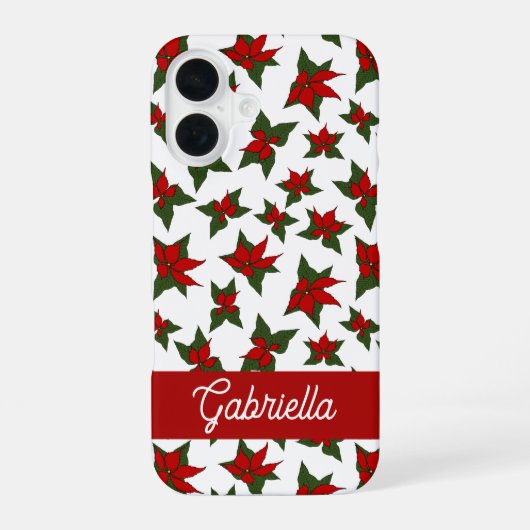 クリスマスの赤い花の植物画 iPhone 16ケース (裏面)