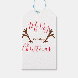 クリスマスの赤い茶色のトナカイの角の休日テ ギフトタグ