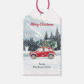 クリスマスの赤い車のツリー ホリデー ギフトタグ (正面)