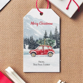 クリスマスの赤い車のツリー ホリデー ギフトタグ