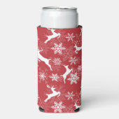 クリスマスの赤い雪の結晶と鹿の模様 スリム缶クーラー (Seltzer正面)