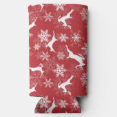クリスマスの赤い雪の結晶と鹿の模様 スリム缶クーラー (裏面)