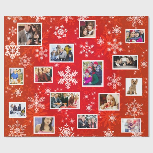 クリスマスの赤い雪片15のお気に入りのな家族写真 ラッピングペーパー (フラット)
