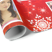 クリスマスの赤い雪片15のお気に入りのな家族写真 ラッピングペーパー (ロールコーナー)
