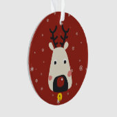 クリスマスの赤い鼻のトナカイの雪の結晶と名前が赤 オーナメント (正面)