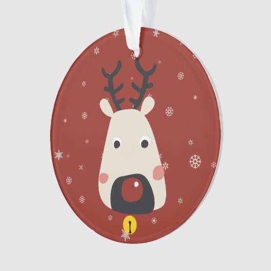 クリスマスの赤い鼻のトナカイの雪の結晶と名前が赤 オーナメント (正面)