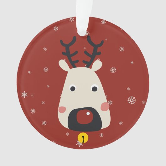 クリスマスの赤い鼻のトナカイの雪の結晶と名前が赤 オーナメント (正面)