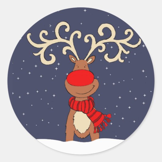 クリスマスの赤い鼻のトナカイの青いシール ラウンドシール (正面)