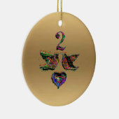 クリスマスの赤および金ゴールドの第1そして第2日 セラミックオーナメント (右)