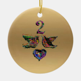 クリスマスの赤および金ゴールドの第1そして第2日 セラミックオーナメント