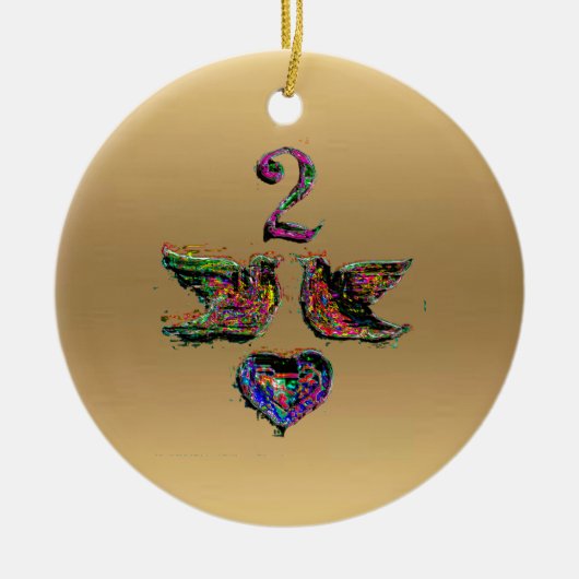 クリスマスの赤および金ゴールドの第1そして第2日 セラミックオーナメント (正面)