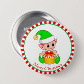 クリスマスの赤ちゃんエルフとギフトボックス 缶バッジ (正面&裏面)