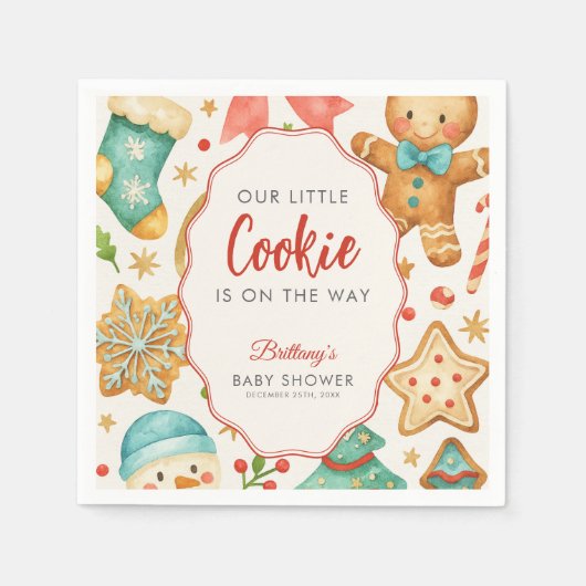 クリスマスの赤ちゃんシャワーの途中にある小さなクッキー スタンダードカクテルナプキン (正面)