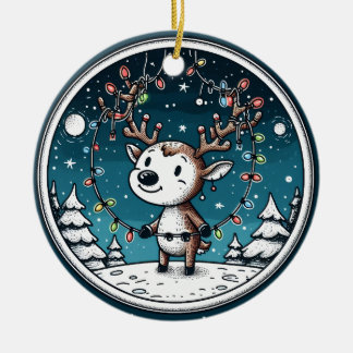 クリスマスの赤ちゃんトナカイのオーナメント セラミックオーナメント