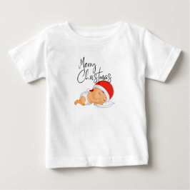 クリスマスの赤ちゃん女の子が眠る ベビーTシャツ