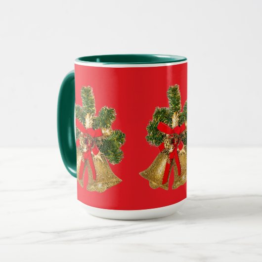 クリスマスの赤とホリデーグリーン マグカップ (正面左)
