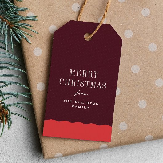 クリスマスの赤とワインレッドの名入れ ギフトタグ