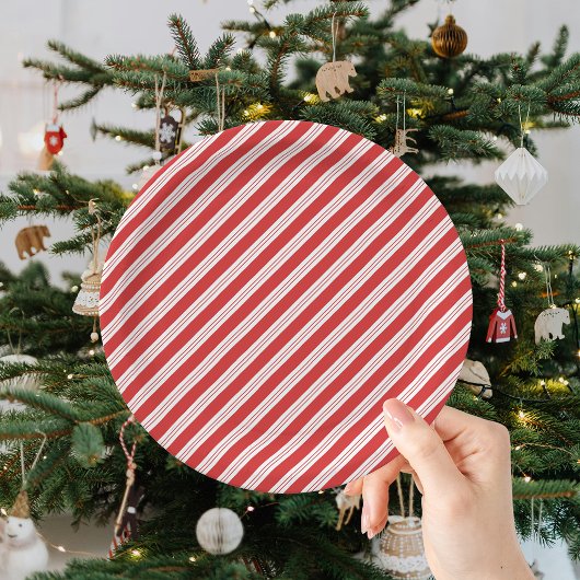 クリスマスの赤と白のキャンディケーン ストライプ ペーパープレート