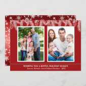 クリスマスの赤と白の松の木の雪の結晶の家族写真 シーズンカード (正面/裏面)