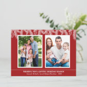 クリスマスの赤と白の松の木の雪の結晶の家族写真 シーズンカード (スタンド正面)