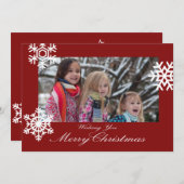 クリスマスの赤と白の雪片の写真カード シーズンカード (正面/裏面)