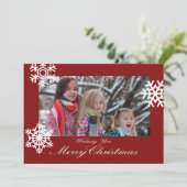クリスマスの赤と白の雪片の写真カード シーズンカード (スタンド正面)