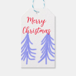クリスマスの赤と紫のパステルカラーのモミの木 水彩 ギフトタグ