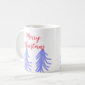 クリスマスの赤と紫の淡い色合いの松の木 水彩 コーヒーマグカップ (正面左)