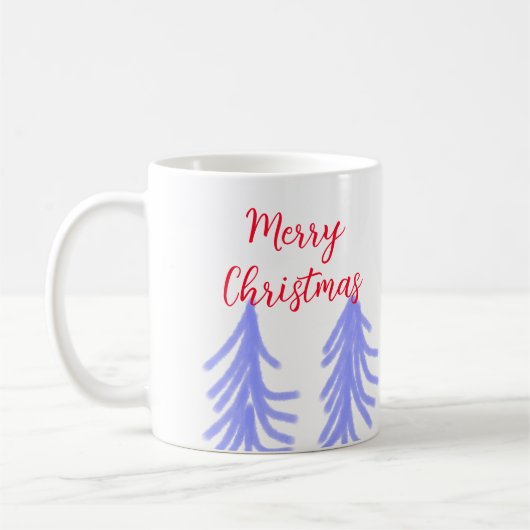 クリスマスの赤と紫の淡い色合いの松の木 水彩 コーヒーマグカップ (左)