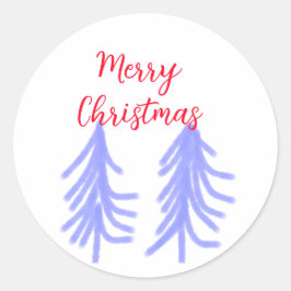 クリスマスの赤と紫の淡い色合いの松の木 水彩 ラウンドシール