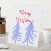 クリスマスの赤と紫の淡い色合いの松の木 水彩 台座サイン (インサイチュ)