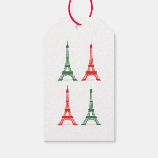 クリスマスの赤と緑のエッフェル塔 ギフトタグ (裏面)