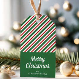 クリスマスの赤と緑のストライプ ギフトタグ