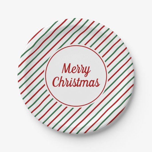 クリスマスの赤と緑のストライプ ペーパープレート (正面)