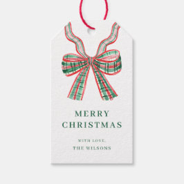 クリスマスの赤と緑のチェック柄のボウクリスマスギフトタグ ギフトタグ