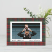 クリスマスの赤と緑のチェック柄の写真1枚入り シーズンカード (スタンド正面)