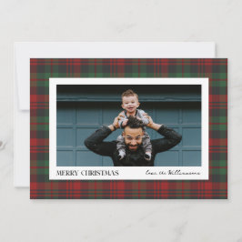 クリスマスの赤と緑のチェック柄の写真1枚入り シーズンカード