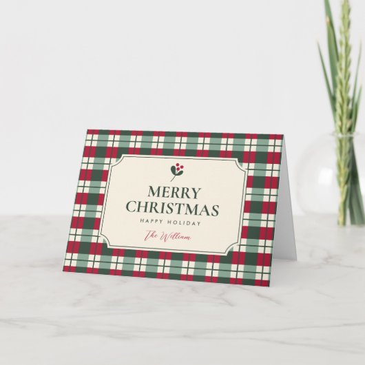 クリスマスの赤と緑のチェック タータン  カード (正面)