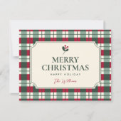 クリスマスの赤と緑のチェック タータン  カード (正面)