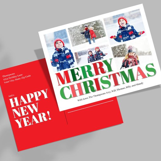 クリスマスの赤と緑のフォトコラージュ シーズンポストカード